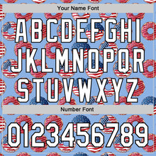 Load image into Gallery viewer, Custom Light Blue White-Black 3D Pattern Design USA Flag Foodie Food Dessert Donut Authentic Baseball Jersey