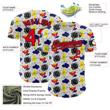 Load image into Gallery viewer, Custom White Fire Red-Black 3D Pattern Design Funny Cartoon Flower Cloud Lightning Authentic Baseball Jersey