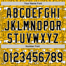 Load image into Gallery viewer, Custom Gold Black-White 3D Pattern Design Funny Cartoon People Authentic Baseball Jersey