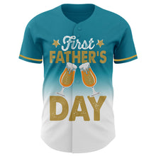Load image into Gallery viewer, Custom Teal Old Gold-White 3D Pattern Design Father's Day Beer Lover Fade Authentic Baseball Jersey