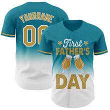 Load image into Gallery viewer, Custom Teal Old Gold-White 3D Pattern Design Father's Day Beer Lover Fade Authentic Baseball Jersey