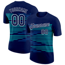 Load image into Gallery viewer, Custom Navy Blue-Aqua 3D Esports Performance T-Shirt