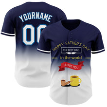 Load image into Gallery viewer, Custom Navy White-Blue 3D Pattern Design Father's Day Fade Authentic Baseball Jersey