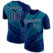 Load image into Gallery viewer, Custom Navy Blue-Aqua 3D Esports Performance T-Shirt