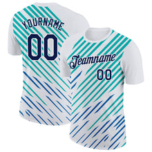 Load image into Gallery viewer, Custom White Navy Blue-Aqua 3D Esports Performance T-Shirt