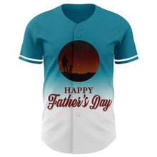 Load image into Gallery viewer, Custom Teal White-Electric Blue 3D Pattern Design Father's Day Family Love Fade Authentic Baseball Jersey
