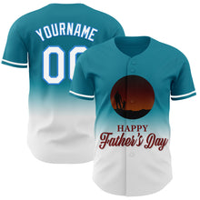Load image into Gallery viewer, Custom Teal White-Electric Blue 3D Pattern Design Father's Day Family Love Fade Authentic Baseball Jersey