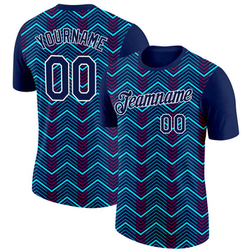 Custom Navy Ice Blue-Red 3D Esports Performance T-Shirt