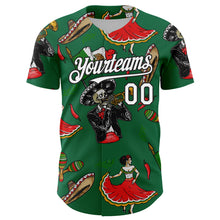 Load image into Gallery viewer, Custom Kelly Green White-Black 3D Mexican Festival Skull Cinco de Mayo Authentic Baseball Jersey
