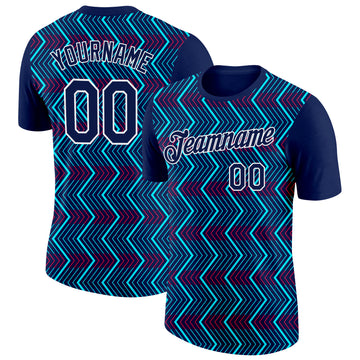 Custom Navy Ice Blue-Red 3D Esports Performance T-Shirt
