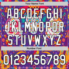 Load image into Gallery viewer, Custom Purple White-Black 3D Mexican Festival Flower Skull With Sombrero Cinco de Mayo Authentic Baseball Jersey