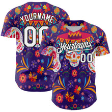 Load image into Gallery viewer, Custom Purple White-Black 3D Mexican Festival Flower Skull With Sombrero Cinco de Mayo Authentic Baseball Jersey