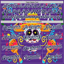 Load image into Gallery viewer, Custom Purple Navy-White 3D Mexican Festival Flower Skull With Sombrero Cinco de Mayo Authentic Baseball Jersey