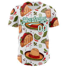 Load image into Gallery viewer, Custom White Kelly Green 3D Mexican Festival Tacos And Sombrero Cinco de Mayo Authentic Baseball Jersey