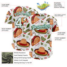 Load image into Gallery viewer, Custom White Kelly Green 3D Mexican Festival Tacos And Sombrero Cinco de Mayo Authentic Baseball Jersey