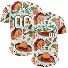Load image into Gallery viewer, Custom White Kelly Green 3D Mexican Festival Tacos And Sombrero Cinco de Mayo Authentic Baseball Jersey