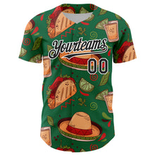 Load image into Gallery viewer, Custom Kelly Green Black-White 3D Mexican Festival Tacos And Sombrero Cinco de Mayo Authentic Baseball Jersey