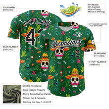 Load image into Gallery viewer, Custom Kelly Green Black-White 3D Mexican Festival Flower Skull With Sombrero Cinco de Mayo Authentic Baseball Jersey