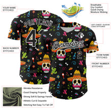 Load image into Gallery viewer, Custom Black White 3D Mexican Festival Flower Skull With Sombrero Cinco de Mayo Authentic Baseball Jersey