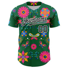 Load image into Gallery viewer, Custom Kelly Green Black-White 3D Mexican Festival Flower Cinco de Mayo Authentic Baseball Jersey