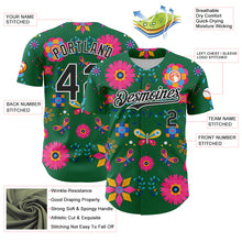 Load image into Gallery viewer, Custom Kelly Green Black-White 3D Mexican Festival Flower Cinco de Mayo Authentic Baseball Jersey
