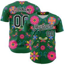 Load image into Gallery viewer, Custom Kelly Green Black-White 3D Mexican Festival Flower Cinco de Mayo Authentic Baseball Jersey