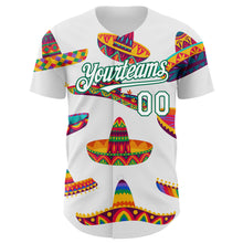 Load image into Gallery viewer, Custom White Kelly Green 3D Mexican Festival Sombrero Cinco de Mayo Authentic Baseball Jersey