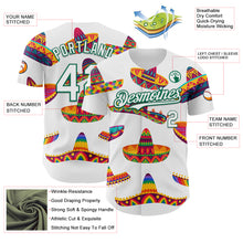 Load image into Gallery viewer, Custom White Kelly Green 3D Mexican Festival Sombrero Cinco de Mayo Authentic Baseball Jersey