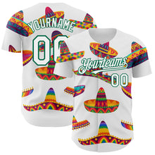 Load image into Gallery viewer, Custom White Kelly Green 3D Mexican Festival Sombrero Cinco de Mayo Authentic Baseball Jersey