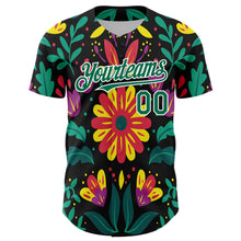 Load image into Gallery viewer, Custom Black Kelly Green-White 3D Mexican Festival Flower Cinco de Mayo Authentic Baseball Jersey