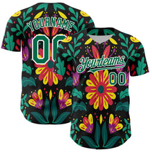 Load image into Gallery viewer, Custom Black Kelly Green-White 3D Mexican Festival Flower Cinco de Mayo Authentic Baseball Jersey