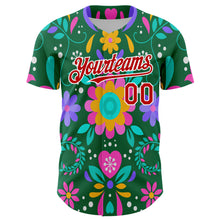Load image into Gallery viewer, Custom Kelly Green Red-White 3D Mexican Festival Flower Cinco de Mayo Authentic Baseball Jersey