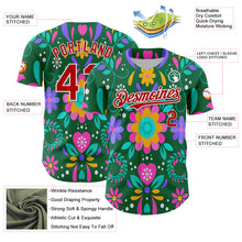 Load image into Gallery viewer, Custom Kelly Green Red-White 3D Mexican Festival Flower Cinco de Mayo Authentic Baseball Jersey