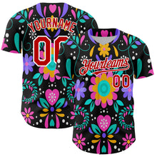 Load image into Gallery viewer, Custom Black Red-White 3D Mexican Festival Flower Cinco de Mayo Authentic Baseball Jersey
