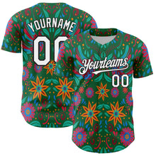 Load image into Gallery viewer, Custom Kelly Green White-Black 3D Mexican Festival Flower Cinco de Mayo Authentic Baseball Jersey