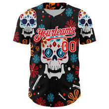 Load image into Gallery viewer, Custom Kelly Green Fire Red-White 3D Mexican Festival Flower And Skull Cinco de Mayo Authentic Baseball Jersey
