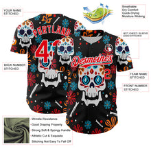 Load image into Gallery viewer, Custom Kelly Green Fire Red-White 3D Mexican Festival Flower And Skull Cinco de Mayo Authentic Baseball Jersey