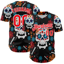 Load image into Gallery viewer, Custom Kelly Green Fire Red-White 3D Mexican Festival Flower And Skull Cinco de Mayo Authentic Baseball Jersey