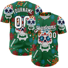 Load image into Gallery viewer, Custom Kelly Green White-Black 3D Mexican Festival Flower And Skull Cinco de Mayo Authentic Baseball Jersey