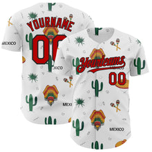 Load image into Gallery viewer, Custom White Red-Black 3D Mexican Festival Cactus And Sombrero Cinco de Mayo Authentic Baseball Jersey
