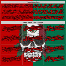 Load image into Gallery viewer, Custom Green Red-Black 3D Mexican Flag Skull Authentic Baseball Jersey