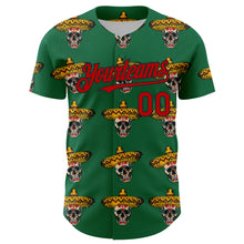 Load image into Gallery viewer, Custom Kelly Green Red-Black 3D Mexican Festival Skull With Sombrero Cinco de Mayo Authentic Baseball Jersey