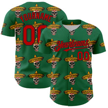 Load image into Gallery viewer, Custom Kelly Green Red-Black 3D Mexican Festival Skull With Sombrero Cinco de Mayo Authentic Baseball Jersey