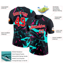 Load image into Gallery viewer, Custom Black Fire Red Ice Blue-Hot Pink 3D Esports Performance T-Shirt
