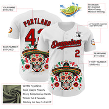 Load image into Gallery viewer, Custom White Red-Black 3D Mexican Festival Flag Skull With Sombrero Cinco de Mayo Authentic Baseball Jersey