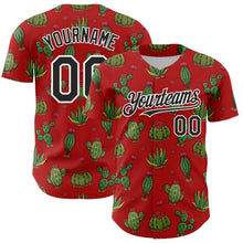 Load image into Gallery viewer, Custom Red Black-White 3D Mexican Cactus Authentic Baseball Jersey