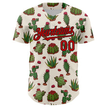 Load image into Gallery viewer, Custom Cream Red-Black 3D Mexican Cactus Authentic Baseball Jersey