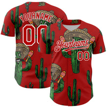 Load image into Gallery viewer, Custom Red White 3D Mexican Cactus Authentic Baseball Jersey