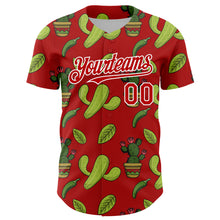 Load image into Gallery viewer, Custom Red White 3D Mexican Cactus Authentic Baseball Jersey
