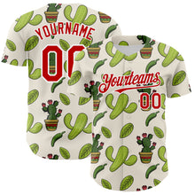Load image into Gallery viewer, Custom Cream Red-White 3D Mexican Cactus Authentic Baseball Jersey